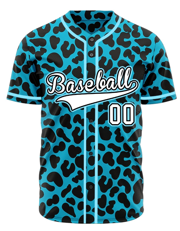 Custom Blue Leopard With Blue Edges Baseball Jersey