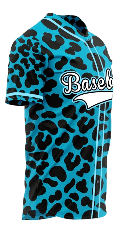 Custom Blue Leopard With Blue Edges Baseball Jersey