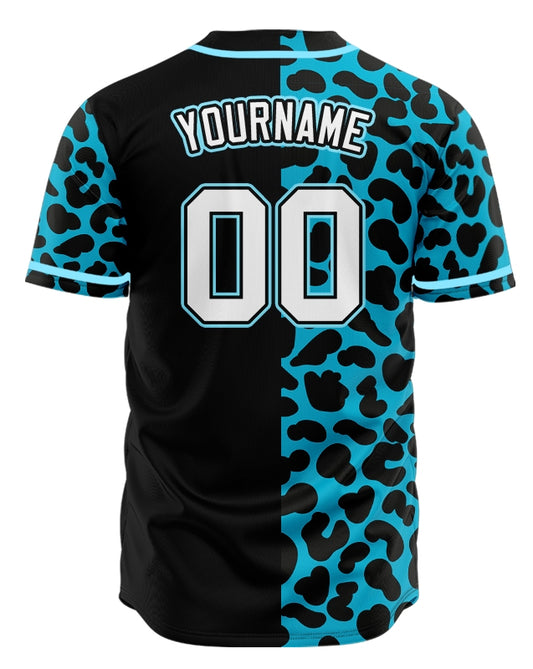 Custom Blue Leopard With Half Black Baseball Jersey