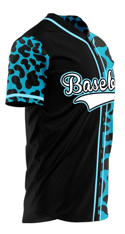 Custom Blue Leopard With Half Black Baseball Jersey
