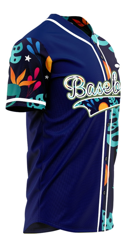 Custom Blue Tropical Baseball Jersey