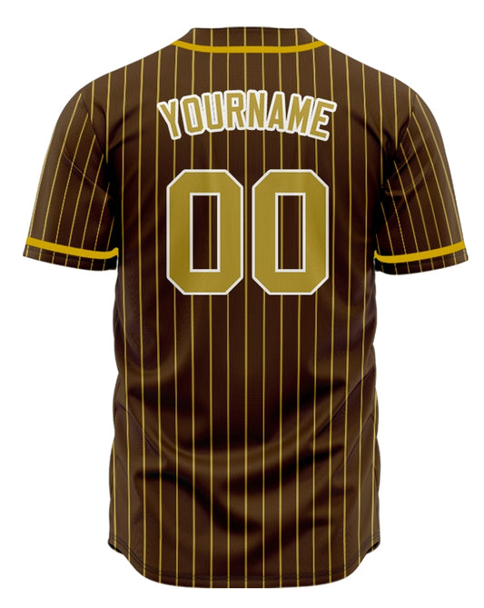 Custom Brown And Gold Vertical Lines Baseball Jersey