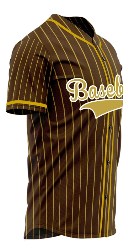 Custom Brown And Gold Vertical Lines Baseball Jersey