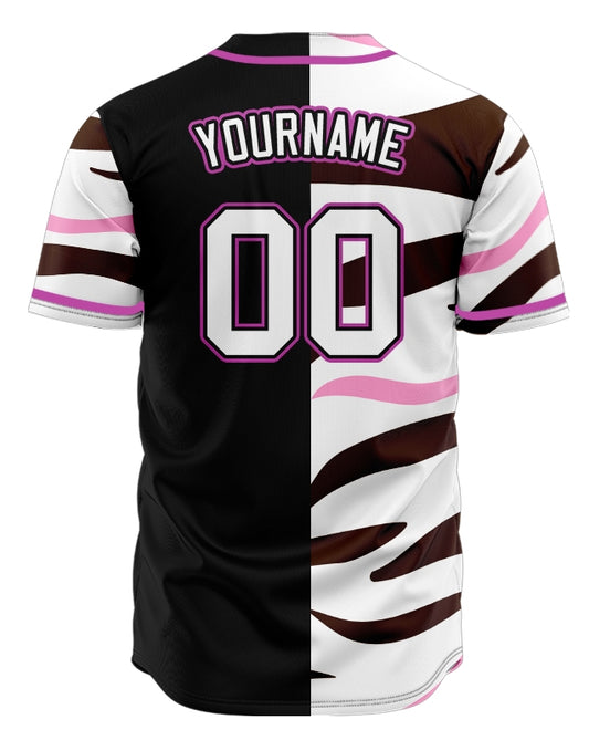 Custom Brown And Pink Stripes Half Black Baseball Jersey