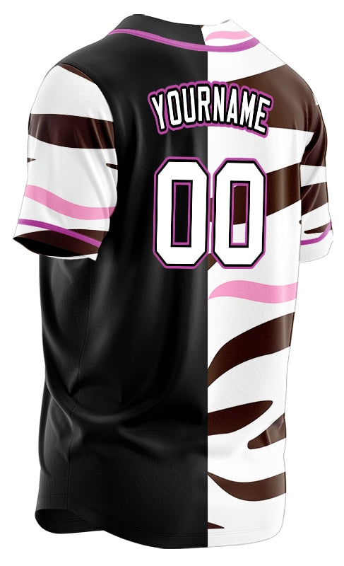 Custom Brown And Pink Stripes Half Black Baseball Jersey