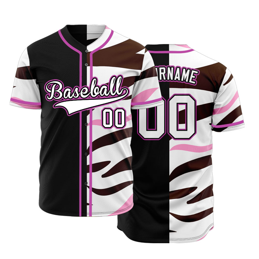 Custom Brown And Pink Stripes Half Black Baseball Jersey