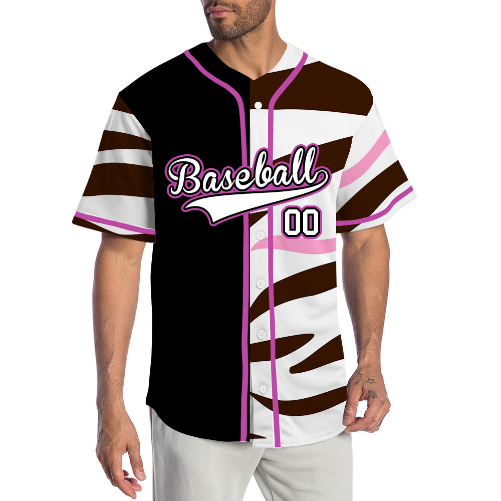 Custom Brown And Pink Stripes Half Black Baseball Jersey