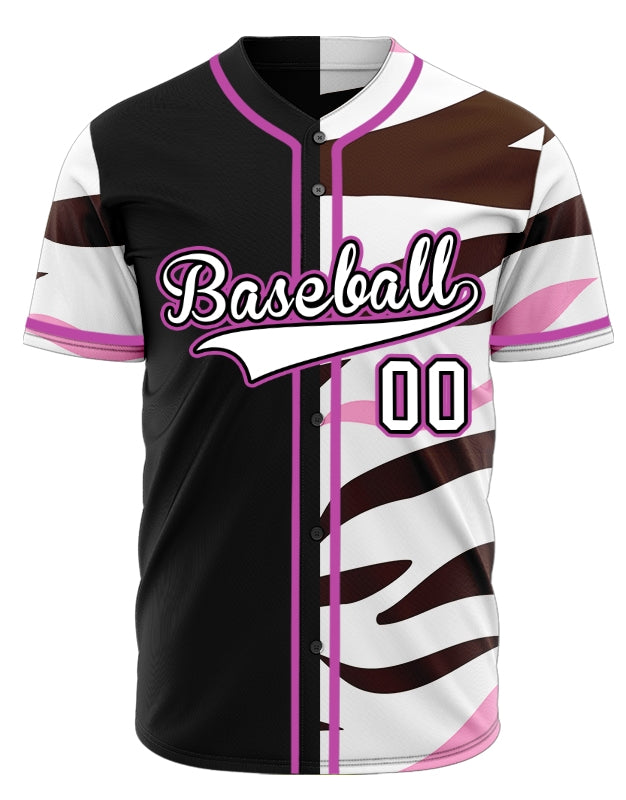 Custom Brown And Pink Stripes Half Black Baseball Jersey