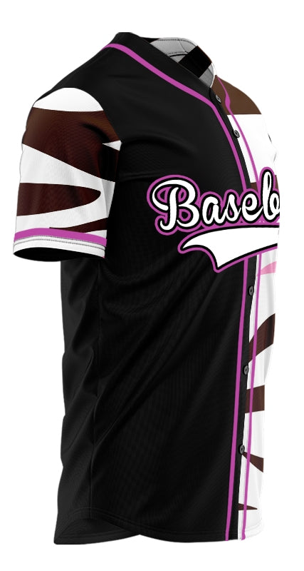 Custom Brown And Pink Stripes Half Black Baseball Jersey