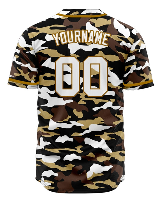 Custom Brown White Camouflage Baseball Jersey