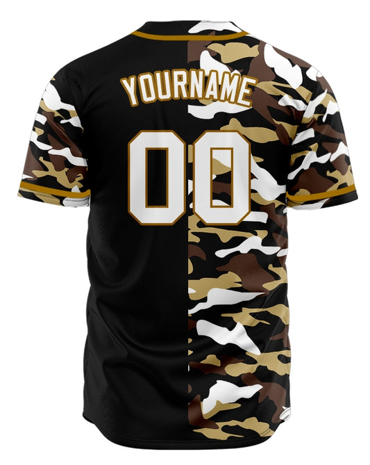 Custom Brown White Camouflage Half Black Baseball Jersey