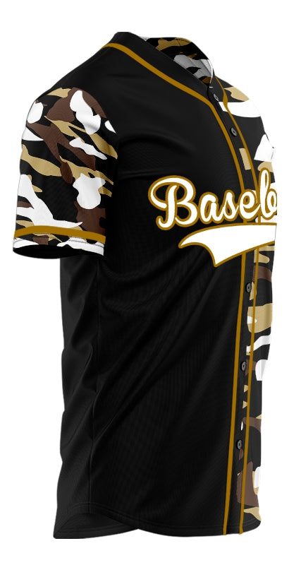 Custom Brown White Camouflage Half Black Baseball Jersey
