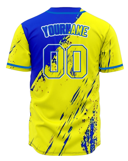 Custom Blue Yellow Ink Baseball Jersey