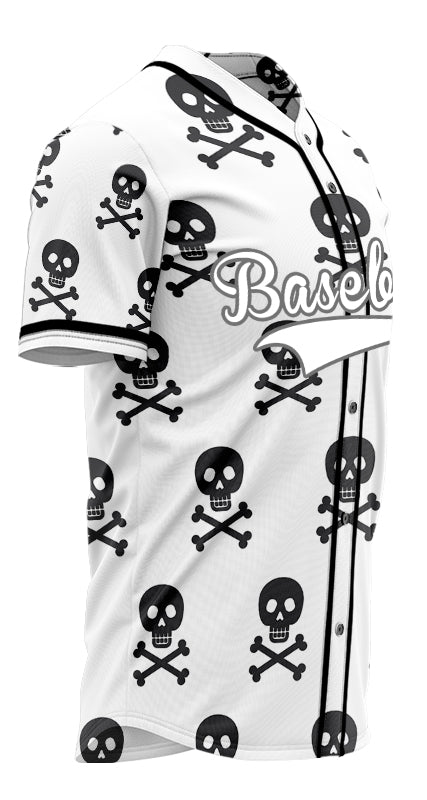 Custom Black And White Skull Baseball Jersey
