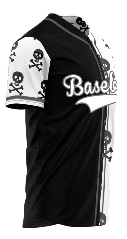 Custom Black And White Skull Half Baseball Jersey