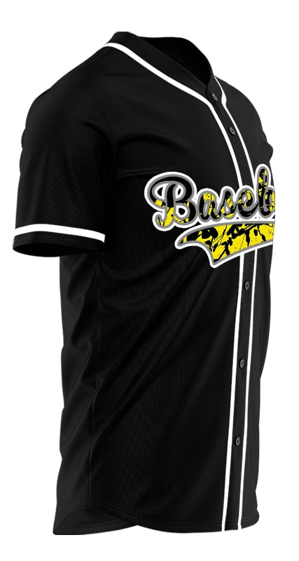 Custom Black And Yellow Ink Half Baseball Jersey