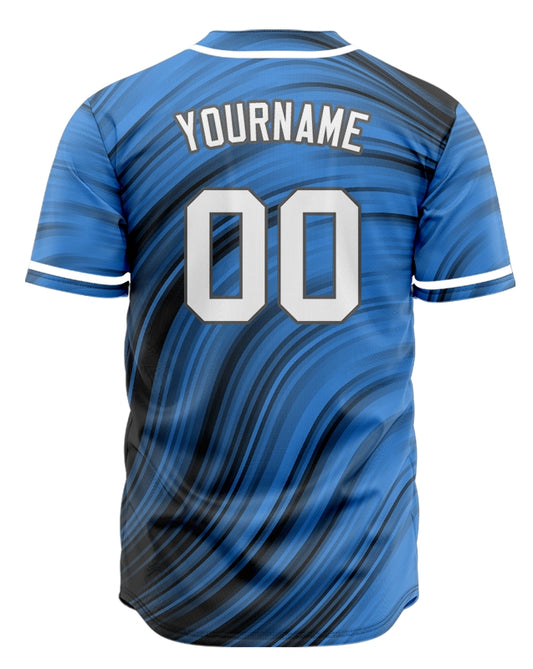 Custom Black Blue Gradient Wave Half Baseball Jersey