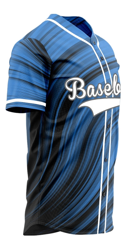 Custom Black Blue Gradient Wave Half Baseball Jersey