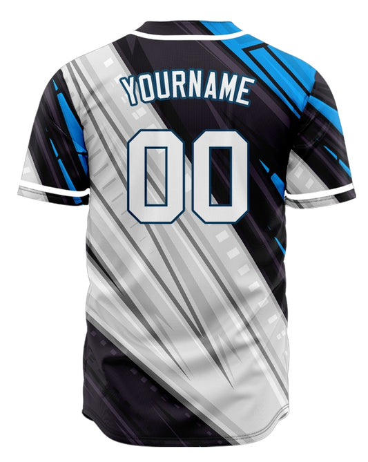 Custom Black Blue Grey Lines Half Baseball Jersey