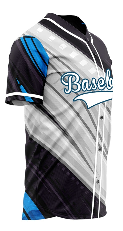 Custom Black Blue Grey Lines Half Baseball Jersey