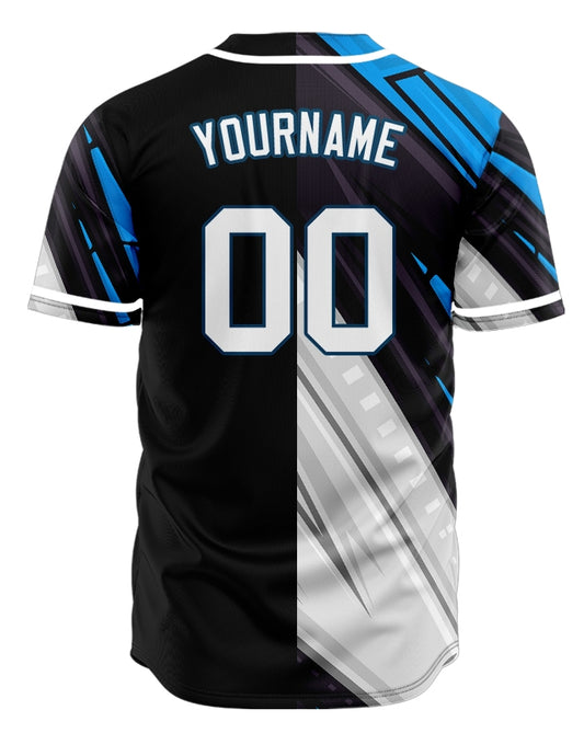 Custom Black Blue White Lines Baseball Jersey