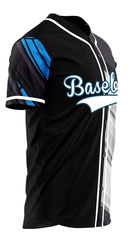 Custom Black Blue White Lines Baseball Jersey