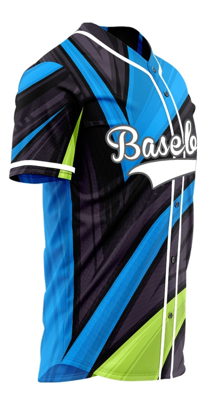 Custom Black Blue Yellow Lines Half Baseball Jersey