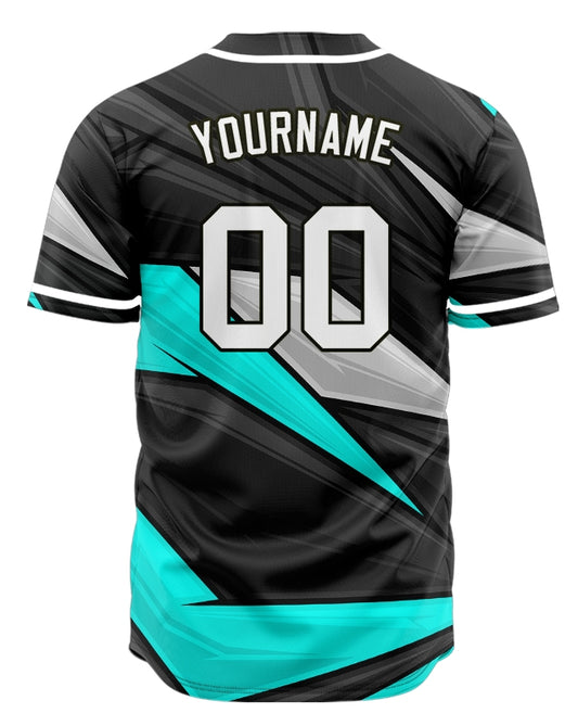 Custom Black Grey Black Teal Half Baseball Jersey