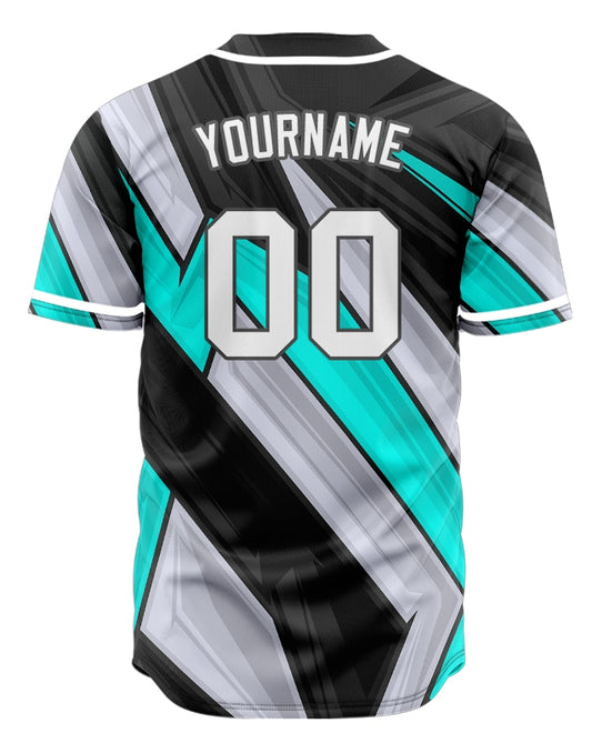 Custom Black Grey Blue Lines Half Baseball Jersey