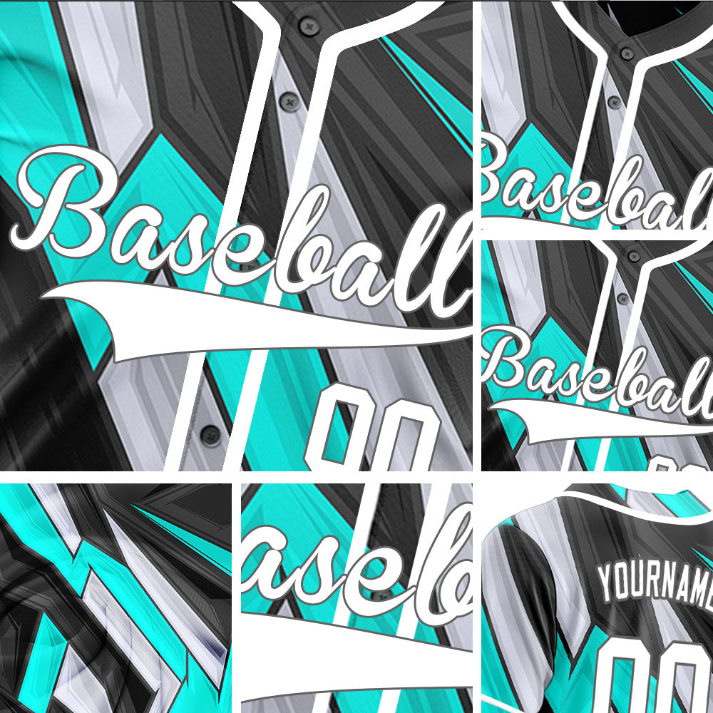 Custom Black Grey Blue Lines Half Baseball Jersey