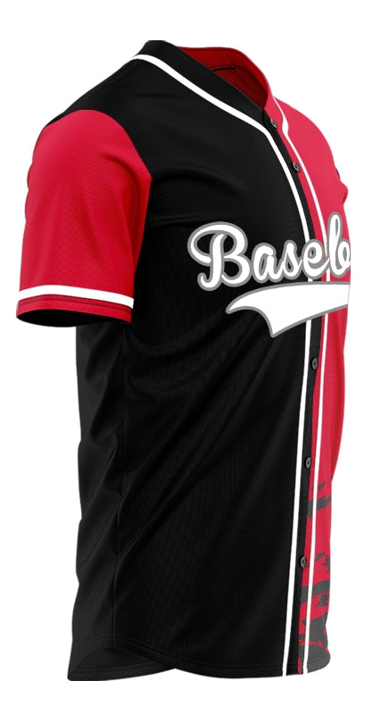 Custom Black Red Gradient Wave Baseball Jersey
