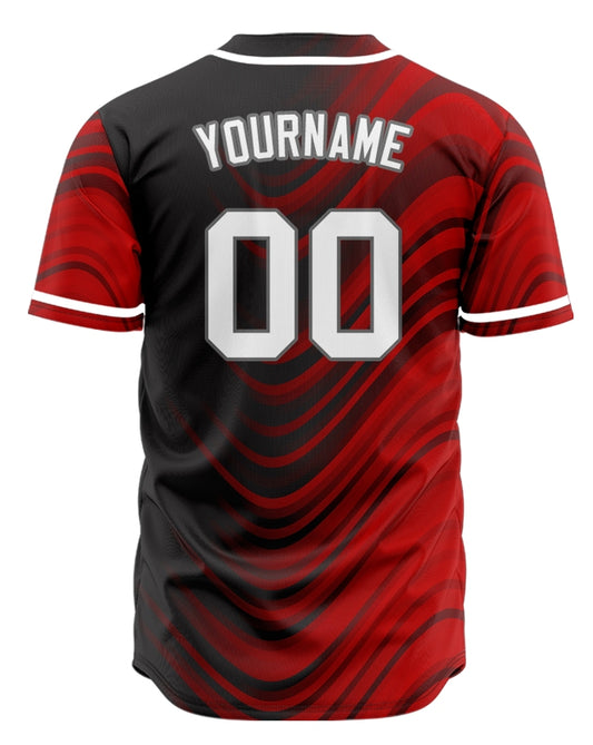 Custom Black Red Gradient Wave Half Baseball Jersey