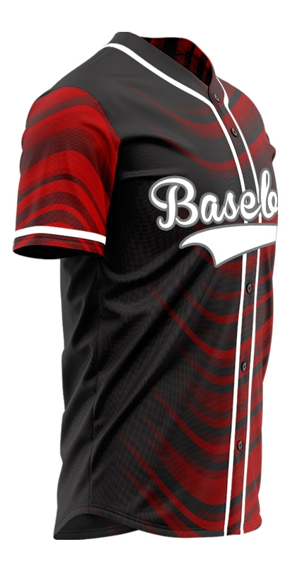 Custom Black Red Gradient Wave Half Baseball Jersey