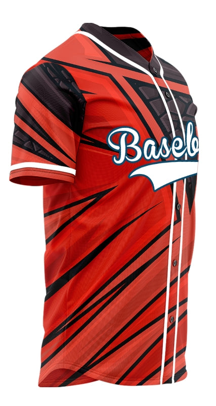Custom Black Red Orange Lines Half Baseball Jersey