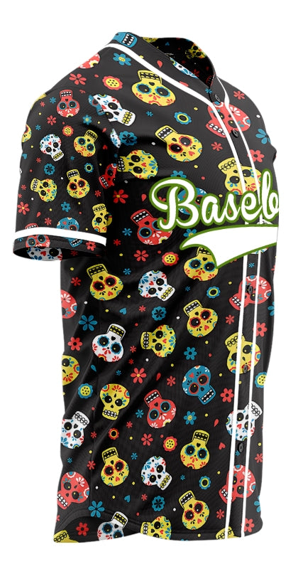 Custom Black Small Skull Baseball Jersey