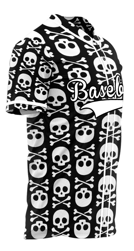 Custom Black Up And Down Skull Baseball Jersey