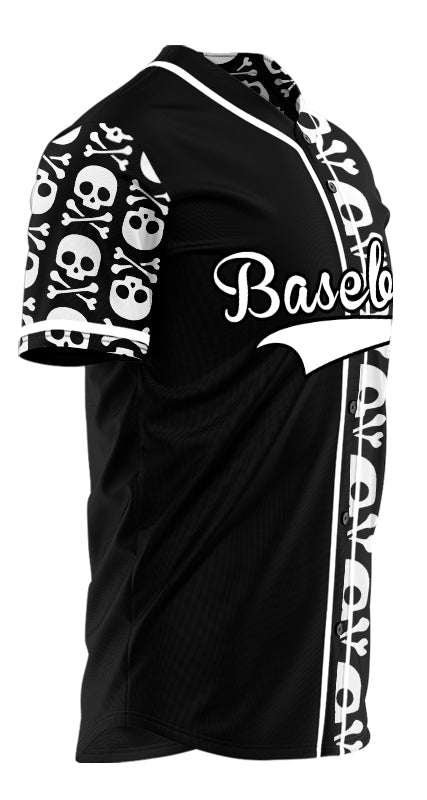 Custom Black Up And Down Skull Half Baseball Jersey
