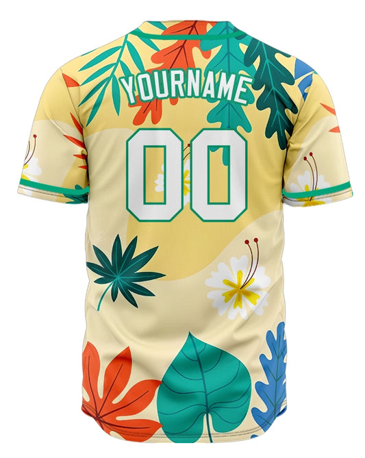 Custom Blue And Yellow Hawaiian Baseball Jersey
