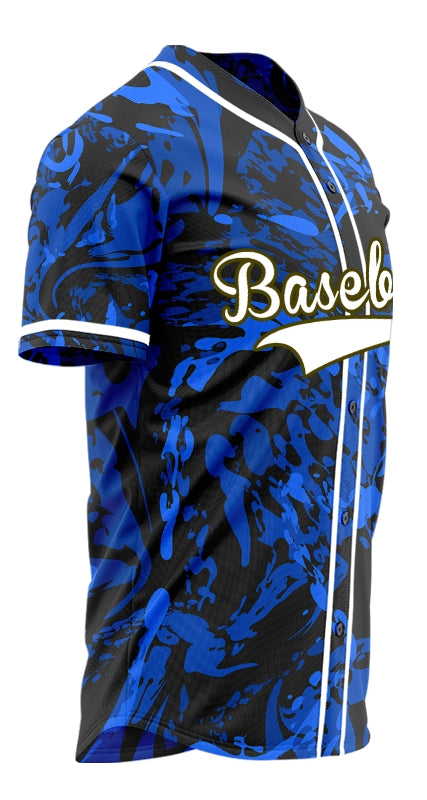 Custom Blue Black Dark Blue Grain Half Baseball Jersey