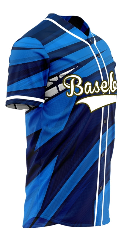 Custom Blue Dark Blue Grain Half Baseball Jersey