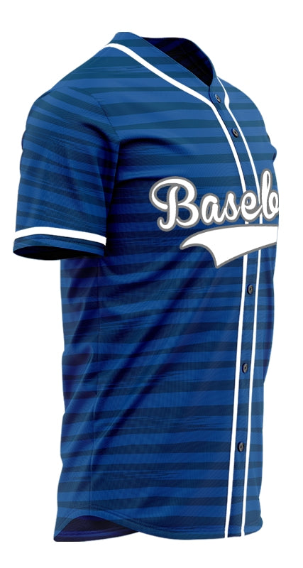 Custom Blue Dark Blue Horizontal Line Half Baseball Jersey