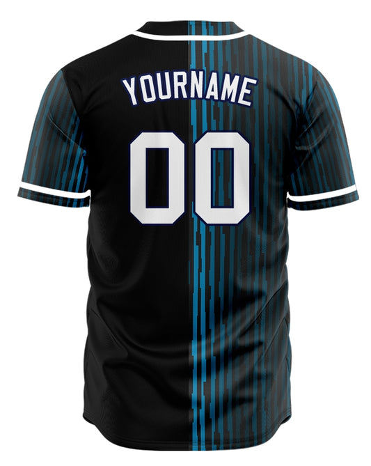 Custom Blue Green Bend Line Half Baseball Jersey