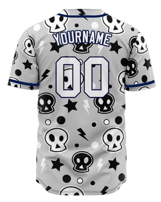 Custom Blue Gray Skull Baseball Jersey