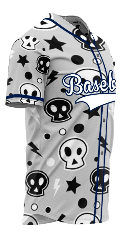 Custom Blue Gray Skull Baseball Jersey