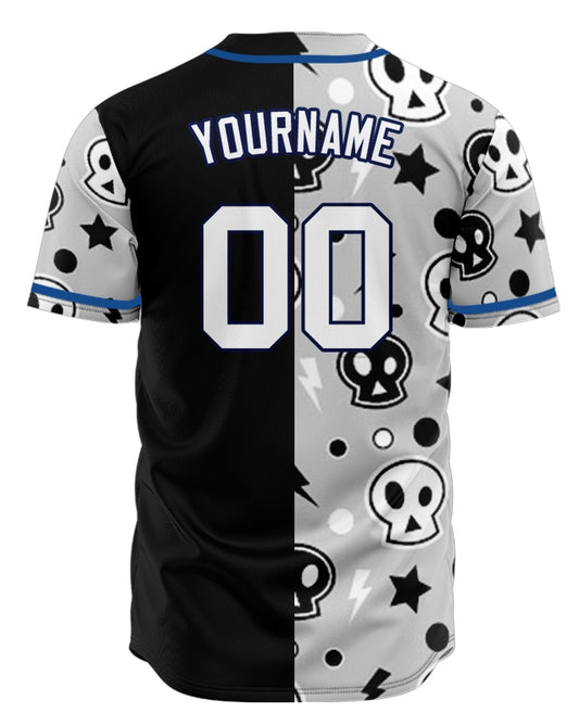 Custom Blue Gray Skull Half Baseball Jersey