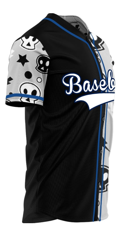 Custom Blue Gray Skull Half Baseball Jersey