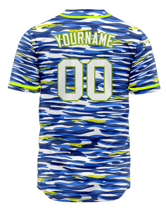 Custom Blue Green Camouflage Half Baseball Jersey