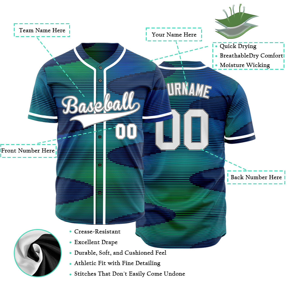Custom Blue Green Gradient Curve Half Baseball Jersey