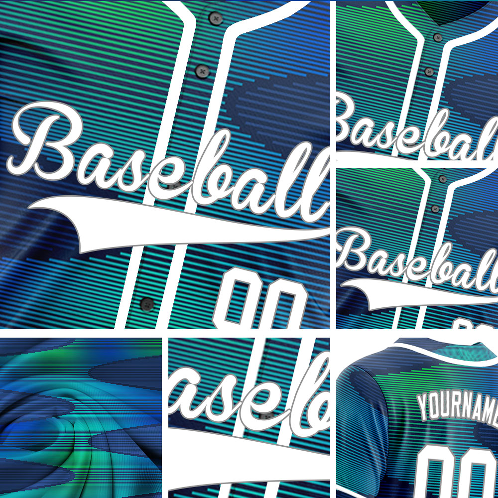 Custom Blue Green Gradient Curve Half Baseball Jersey