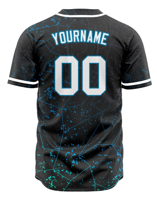 Custom Blue Green Ice Cracked Half Baseball Jersey